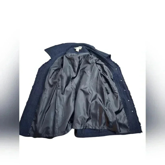 Nick & Mo Pea Coat Navy Blue Dark Academia Whimsy Goth Fringe Wool Blend Size L - Picture 5 of 10